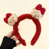 Faixa de Cabelo Fofa de Urso Vermelho de Pelúcia para Lavar o Rosto de Mulheres, Popular Faixa de Cabeça de Cachorro de Aba Larga, Acessório de Cabelo Antiderrapante