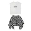Conjunto de Verano para Niñas 2026 Nuevo Elegante Moda Infantil Falda de Cuadros Irregular Conjunto de Dos Piezas Ropa de Verano de Moda para Niñas
