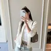 Cardigã de Malha Waffle Outono e Inverno para Mulheres, Cor Sólida Básico Simples Slim-Fit Versátil Suéter com Zíper