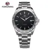Reloj Mecánico Automático Minimalista para Hombre FORSINING con Marcadores de Barra y Correa de Acero, disponible para dropshipping