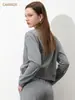 Sudadera de Manga Larga Nueva para Mujer CANVAUS Mujer 2024 Invierno Cuello en V Hombro Caído Manga Sencilla Estilo Bordado Sudadera