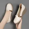 Zapatos de Cuero Redondos Blancos con Grulla de Almohada para Mujer, Zapatos de Trabajo Cómodos, Zapatos para Mujer sin Cordones de Suela Suave, Zapatos Planos Versátiles Casuales para Mujer