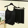 Conjunto de dos piezas para mujer de verano, modal, color liso, sexy, delgado, para casa, con camisola acolchada y shorts