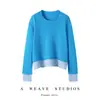 Suéter de lana de cachemira para mujer para otoño e invierno, nuevo cuello redondo de bloques de color versátil de dos piezas falsas top básico suéter de cachemira