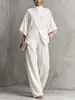 Deseo marca independiente, ropa de mujer transfronteriza: cuello mao, mangas murciélago, cintura alta, traje de pierna ancha, color liso, estilo casual, conjunto de dos piezas holgado