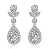Pendientes Largos con Forma de Gota de Zirconia Hermosos Transfronterizos Moda Europea y Americana Pendientes Sencillos de Cobre Chapado en Oro con Circonia Venta al por Mayor