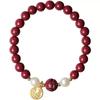 Pulseira de Pérolas de Cinábrio de Alto Teor para Mulheres Ano do Lótus Ano da Vida Pulseira Moda Nacional Vintage Presente para Namorada Joia