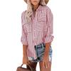 Ropa de Mujer de Comercio Exterior Transfronterizo Europeo y Americano Primavera y Verano Nuevo Amazon Lino Algodón Lavado Rayado Camisa de Manga Larga con Botonadura Sencilla para Mujer