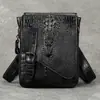 Bolso de Hombre con Patrón de Cocodrilo Piel Genuina Casual Bolso Pequeño tipo Satchel Bolso Cruzado de Hombro para Hombre Cinturón Multifuncional Bolso de Cintura para Teléfono Móvil Moderno