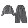 Ropa para niños, conjunto de abrigo para niñas, atuendo de otoño, nuevo conjunto de dos piezas estilo coreano 2026 para niños mayores, conjunto de falda y pantalones de otoño