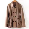 Nuevo Estilo de Otoño Gabardina de Cuero, Chaqueta de Doble Botonadura de Longitud Media, Chaqueta de Cuero Retro para el Trabajo con Cintura Ajustada, Talla Grande