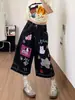 Shorts jeans retos pretos de cintura alta com estampa estilo americano para afinar o corpo, calças cropped estilo hot girl da moda de rua para o verão de 2026