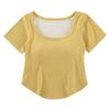Camiseta de Manga Corta Cuadrada para Mujer con Almohadillas en el Pecho, Camiseta Básica de Verano de Media Manga con Copa Integrada, Top Corto de Yoga Adelgazante y Cómodo