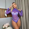 2026 Nuevo Body de Malla de Encaje de Cuello Alto Estilo Europeo y Americano Manga Larga Sexy Transparente Ajustado Top Básico de Chica Caliente