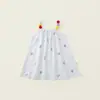 Vestido de suspensório infantil para meninas com alças de bolinhas coloridas tridimensionais e estampa de animal em desenho animado, vestido de verão respirável para meninas pequenas