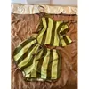 Conjunto de Pijama Camisola Listrado Verde Estilo Japonês para Mulheres Verão 2026 Novo Estilo Shorts Frescos e Confortáveis Conjunto para Casa