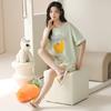 [7A Antibacterial] Pijama de verano para mujer, de algodón, de manga corta, con cuello redondo, fino, informal, de talla grande, para el hogar, conjunto de dos piezas