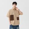 Camisa Patchwork Personalizada de Manga Corta Verano Manga Media Camisa para Hombre Juvenil Negra Versátil Estilo Hong Kong Ropa