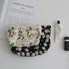 Bolsa de Maquillaje Bordada con Plantas de Algodón y Lino, Estuche Portátil de Lona para Lápices, Bolsa para Artículos de Tocador y Cuidado de la Piel para Llevar