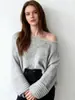 Suéter de Punto Asimétrico Hombro Caído Manga Larga 2026 Otoño e Invierno para Mujer Top de Punto Holgado Estilo Perezoso Suave Versátil