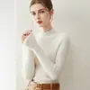 Suéter de cachemira pura premium sin costuras para mujer, cuello medio alto, acanalado, corte ajustado, suéter de punto base adelgazante