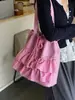 Bolso de Lona Estilo Universitario para Chicas Bolso Tote de Hombro Nuevo de Moda 2025 Estilo Coreano Bolsa de Encaje de Gran Capacidad