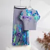 Traje Personalizado de Moda para Mujer Falda Plisada Estilo Occidental Camiseta de Manga Corta Top Plisado Traje de Dos Piezas para Mujer para Verano