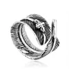 Anillo de Cruz de Pluma Retro Europeo y Americano Haiteng Anillo de Acero de Titanio 316 Anillo de Dedo Pulido de Moda para Hombre Anillo de Acero Inoxidable