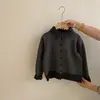Nuevo atuendo de otoño para niñas: Cárdigan de punto a rayas, suéter gris de manga larga y pantalones de pierna curva - un conjunto de dos piezas para niñas mayores
