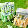 Caja térmica bolsa de picnic de gran capacidad, cesta de picnic portátil al aire libre con película de aluminio engrosada, cesta de picnic plegable para acampar