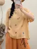 Camiseta de Pulóver Juvenil de Verano Nuevo Estilo Holgada de Sarja y Ramio Estampada con Cuello Redondo y Manga Corta, Top Versátil al por Mayor