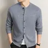Cardigan de Tricô Masculino de Cor Sólida, Soltinho, com Botões, Top para Cabeleireiro, Estilo Coreano, Cardigan de Lã Versátil