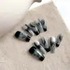Unhas Postiças Pretas e Brancas Estilo Chinês Tinta Lavada Gradiente Estilo Francês, Novas Peças de Unha Retrô Estilo Chinês, Arte de Unha Removível