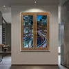 Pintura Decorativa Realista de Janela Falsa Luminosa para Hall de Entrada, Quarto sem Janela, Expansão de Paisagem, Abertura de Janela na Sala de Estar, Arte de Parede para Hotel