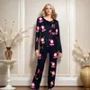Pijama de manga larga estampado de estilo europeo y americano, nuevo, para otoño e invierno, Navidad, transfronterizo, traje de ropa casera simple y casual para mujer