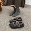 Sapatos Birkenstock Cinza de Solado Grosso com Aumento de Altura e Forro de Lã Sapatos Baixos Femininos 2025 Novos Sapatos Peludos Outono e Inverno Sapatos Birkenstock
