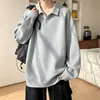 Camisa polo de otoño para hombre, peso pesado, corte holgado, media cremallera, con cuello de gaviota de hilo floral, top interior de manga larga, moderno y versátil