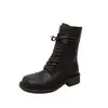 Nuevas botas de motocicleta de otoño e invierno para mujer, elegantes con hebilla de cinturón, efecto desgastado vintage, tacón grueso, caña media-alta, otoño e invierno