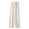 Calça Wide Leg com Fenda Frontal Grossa, Design Clássico de Cor Pura e Cordão, Feita de Lã 100% Pura, Estilo Minimalista para Mulheres