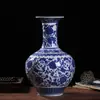 Novo Estilo Chinês Sala de Chá Hotel Estante Ornatos Retrô Cerâmica Porcelana Azul e Branca Vaso Arranjo de Flores Conjunto de Exibição