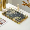 Bandeja de cristal dorada curva de lujo ligero nórdico con estampado de árbol de la fortuna, bandeja de decoración para el hogar, fabricante exportador de comercio exterior transfronterizo