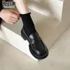 Mocassins femininos de couro genuíno estilo britânico com sola grossa, novos sapatos casuais slip-on para o outono de 2026 para o trabalho