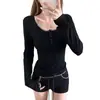 Camiseta de Punto Elegante Cuadrada de Manga Larga para Mujer, Otoño e Invierno, Venta al por Mayor Transfronteriza, para Usar por Dentro y por Fuera, Camiseta Básica Ajustada y Versátil