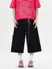Pantalones Cortos Retro Americanos Negros para Hombres y Mujeres 2025 Pierna Ancha Holgados Diseño de Pierna Ancha Jeans de Moda Urbana Ropa de Trabajo