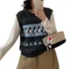Suéter de tricô retrô de pinguim estilo coreano, colete de tricô jacquard para mulheres, emagrecedor, macio e aconchegante, colete de tricô sem mangas para camadas para mulheres