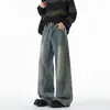 Jeans Anchos Lavados Estilo Vintage Americano para Hombre Marca de Moda Retro Holgados de Caída Recta Versátiles de Calle Pantalones Largos