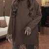 Camiseta de Encaje Europeo de Cuello Alto de Manga Larga Talla Grande para Mujer Nueva Colección Primavera y Otoño 2025 Estilo Coreano Holgada con Efecto Adelgazante Top Camiseta Básica