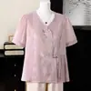 Blusa de Verão Nova Estilo Chinês 2026 de Manga Curta para Mulheres de Meia-Idade e Idosas, para Senhoras Elegantes