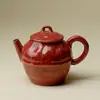 Horno de Cerámica Gruesa Fanru Convertido en Tetera Roja Floreada Elegante Juego de Té Jingdezhen Hecho a Mano Juego de Té Kung Fu Tetera Olla Individual
