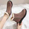 Botas de neve peludas engrossadas estilo coreano para mulheres, com sola grossa, antiderrapantes, com zíper lateral, botas curtas quentes, sapatos de algodão femininos, botas curtas de algodão